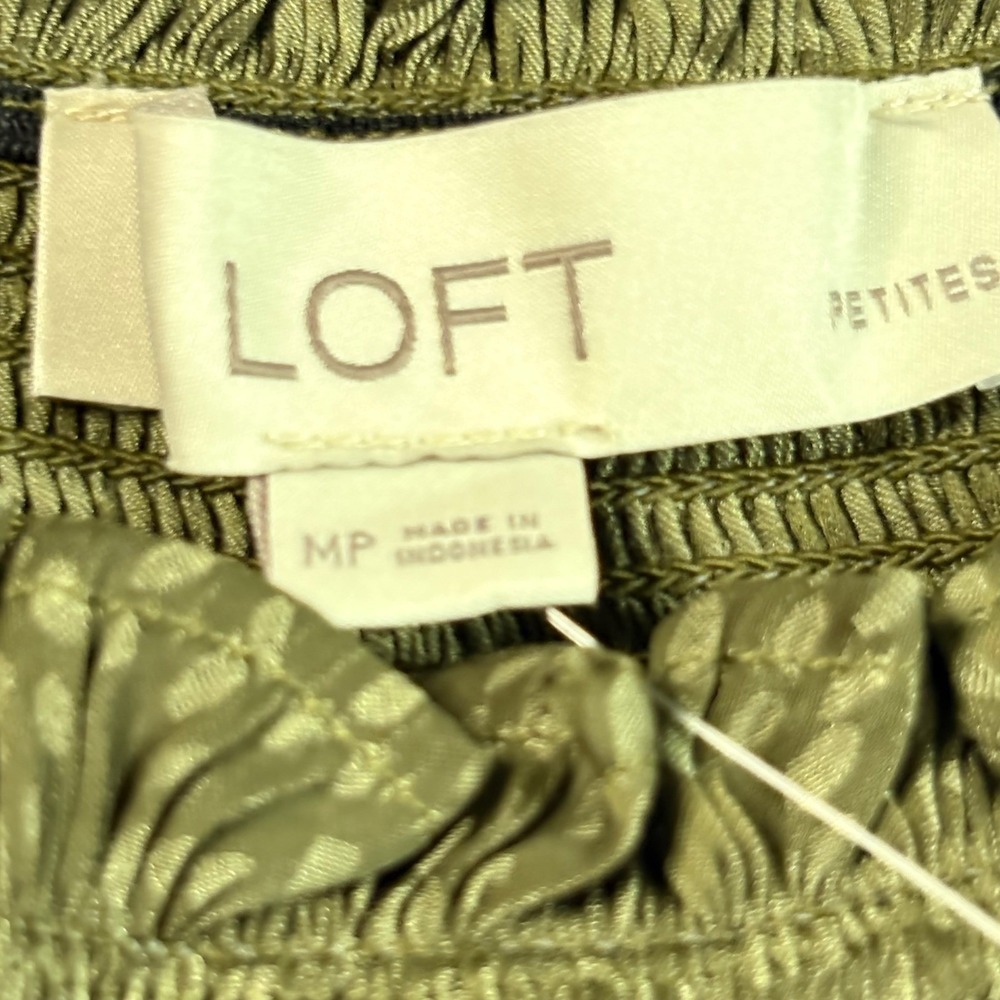 LOFT Olive Green Jacquard Smocked Tiered Swing Mini Dress NWT Petites MP - Picture 7 of 12